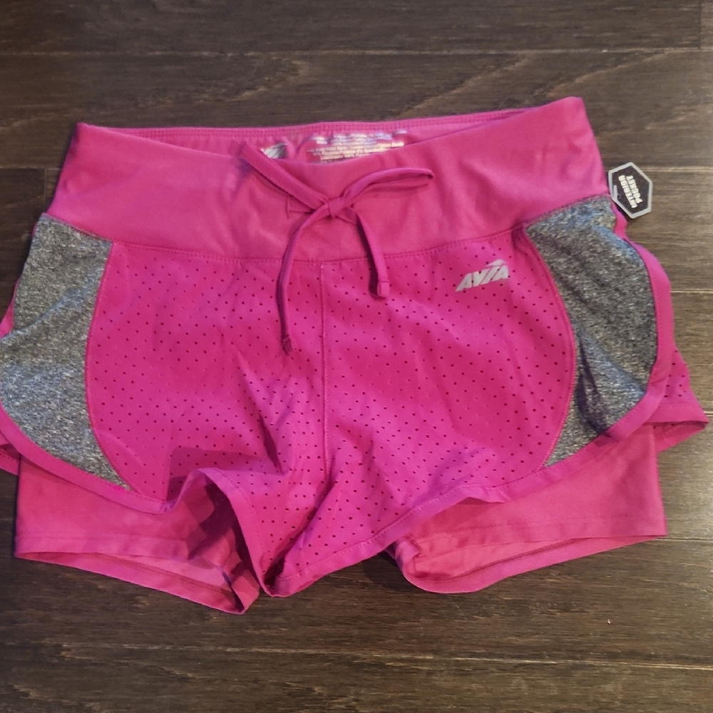 Avia Pink and Gray Athletic Shorts with Mesh Panels NWT